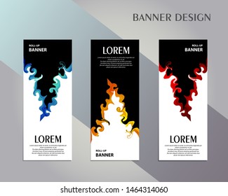 Creative roll up banner stand template design. Vertical banner template. 
Universal standing banner for conference, promotion banner vector background. 
Modern publication x-banner and flag-banner.