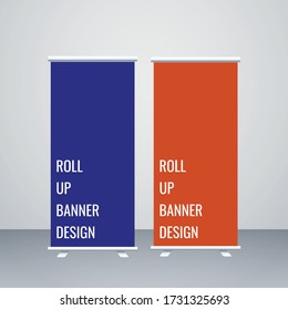 Creative roll up blue and orange color template design