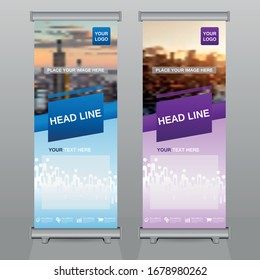 creative Roll up brochure flyer banner design template vector, abstract , modern & new x-banner, rectangle size.blue & pink