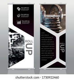 creative Roll up brochure flyer banner design template vector, abstract , modern & new x-banner, rectangle size.blue & green colorful design.