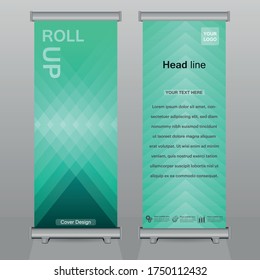 kreatives Roll-up Broschüren Flyer Banner Design-Vorlage Vektorgrafik, abstrakt , modern & neu x-Banner, Rechteck-Größe.blau & grün bunter Design.