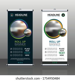 creative Roll up brochure flyer banner design template vector, abstract , modern & new x-banner, rectangle size.blue, yellow & green colorful design.