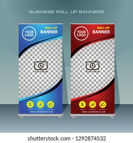 Creative roll up business brochure flyer banner design vertical template vector, cover presentation abstract geometric background, modern publication standing banner, layout in rectangle size
