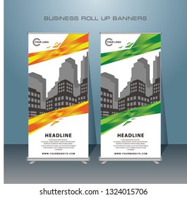 Creative roll up business brochure flyer banner design vertical template vector, cover presentation abstract geometric background, modern publication standing banner