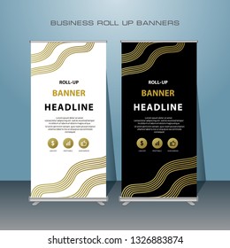 Creative roll up business Design. Standing Banner Template Design In Gold Color.