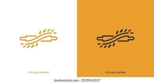 Creative Rolling Pin, Wheat, Bakery Logo Designs with Lineart Outline Style. Bakery Shop Logo, Icon, Symbol, Vector, Design Inspiration.