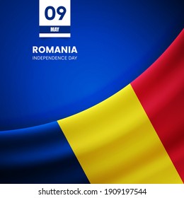 Bandera creativa de Rumania sobre textura de tela. Antecedentes del día de la independencia de estilo vintage