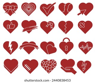 Creative romantic heart symbols of different shapes isolated on white background. EPS 10.