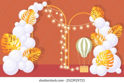 Creative romantic photo zone background vector illustration