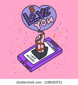 Creative Romantic Writes About Love. I love you. Message from smartphone. Vector