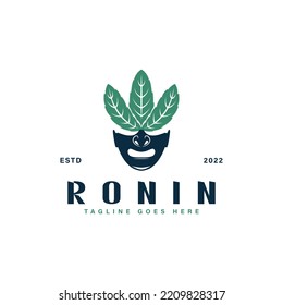 creative Ronin nature mask iconic logo design vector illustration. silhouette nature ninja mask logo business vector design template isolated on white background with modern, elegant and mature styles