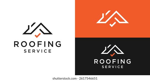 Creative roofing service logo template. Roof with check mark logo design vector illustration.