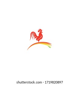 creative rooster with circle line vector logo concept style. Bird cock abstract illustration.