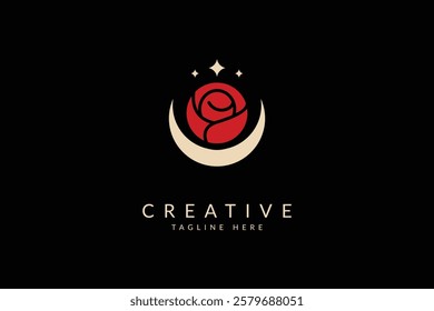 Creative rose logo design or rose icon with moon
