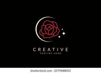 Creative rose logo design or rose icon with moon