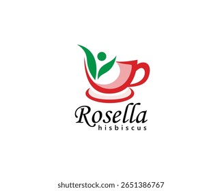 creative rosella logo red striped cup with two leaves forming healthy icon logo design template