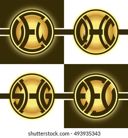 Creative round logotypes with 3 initial letters C, E, F, G, H, O, Q, S, V, W, Y