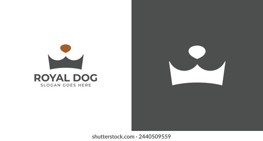 Creative Royal Dog Logo. The Concept of a Crown and a Dog Biting a Bone, the Crown as a Bone. Pet Shop Logo Icon Symbol Vector Design Inspiration.