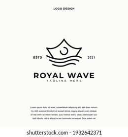 Creative royal wave icon logo design vector illustration. crown and wave logo design color editable