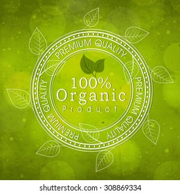 Sello de caucho creativo con hojas sobre fondo verde brillante para productos orgánicos.