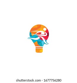 Creative Run Icon Logo Design. Bulb and running man vector logo design.