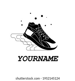 Creative running shoes logo, vector template on white background. 
