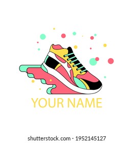 Creative running shoes logo, vector template on white background. 