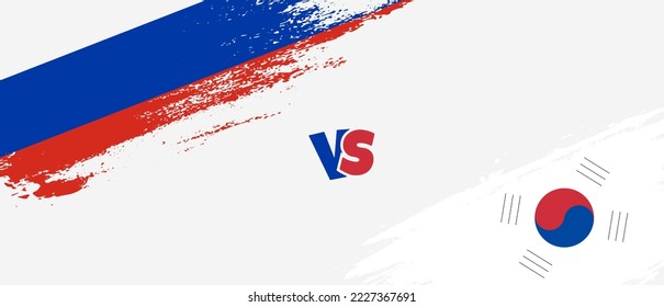Creative Russia vs South Korea brush flag illustration. Artistic brush style two country flags relationship background