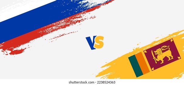 Creative Russia vs Sri Lanka brush flag illustration. Artistic brush style two country flags relationship background