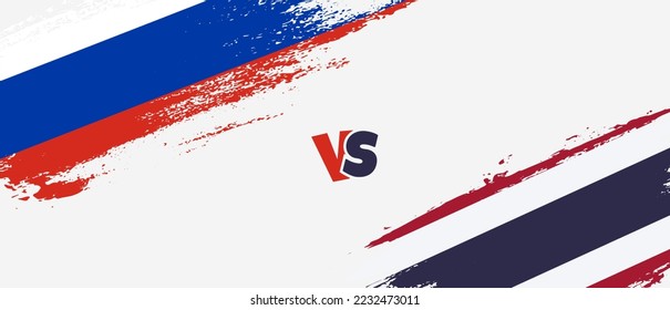 Creative Russia vs Thailand brush flag illustration. Artistic brush style two country flags relationship background