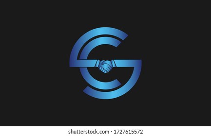 Creative S C letter logo incorporating Hand Shake Silhouette. Cooperation, Support, Mutual Benefit and Partnership Abstract Vector Sign, Symbol or Logo Template.