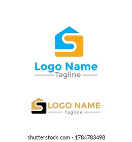 Logotipo creativo S Home, Diseño de logotipo con formas, Color lleno.
