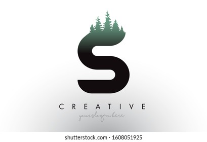 Creative S Letter Logo Idea With Pine Forest Trees. Letter S Design With Pine Tree on TopVector Illustration.