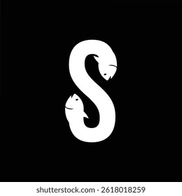 Creative S letter logo seamlessly merged with a fish vector, symbolizing flow, nature, and uniqueness. Great for aquatic, eco, and modern branding.