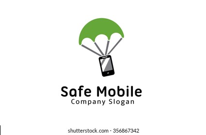 Creative Safe Mobile Parachute Design Logo Vector Illustration