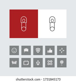 Creative Safety Pin Line Icon mit Bonus Icons. 