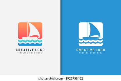 Creative Sailboat Logo Design. Abstract Sailboat Shape and Sea Wave Combination. Usable For Brand Company. Vector Logo Illustration.