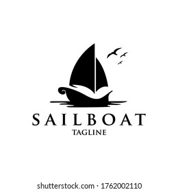 Creative sailboat logo for transportation logo, traveling. simple linear logo-vector