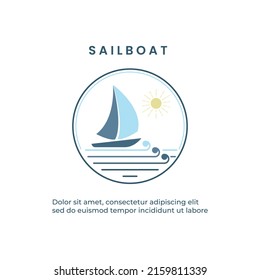 Creative sailboat with sun logo design concept on the ocean. Modern simple logo vector.