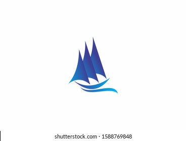 Creative sailboat vector logo icon template with blue color design