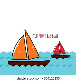 Creative Sailboats in the sea for Happy Valentine's Day celebration.