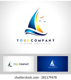 Creative Sailing Boat Logo. Creative vector design of a sailing yacht and business card template