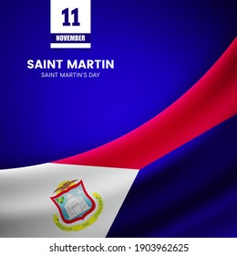 Creative Saint Martin flag on fabric texture. Vintage style national day background