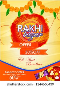 Creative Sale Abstract Or Poster For Raksha Bandhan, Rakhi, With Creative Design Illustration ,Raksha Bandhan Discount Offer.