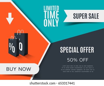 Creative sale banner design. Orange discount poster. Limited time only special offer. Vector illustration, eps10