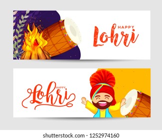Creative sale banner or sale header for festival of lohri celebration.