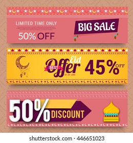 Creative sale banner or sale header set  for celebration of eid mubarak.