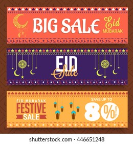 Creative sale banner or sale header set  for celebration of eid mubarak.