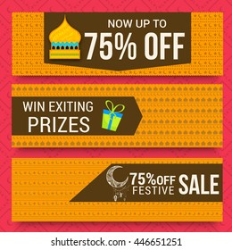 Creative sale banner or sale header set  for celebration of eid mubarak.