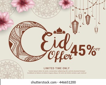 Creative sale banner or poster for celebration of eid mubarak.